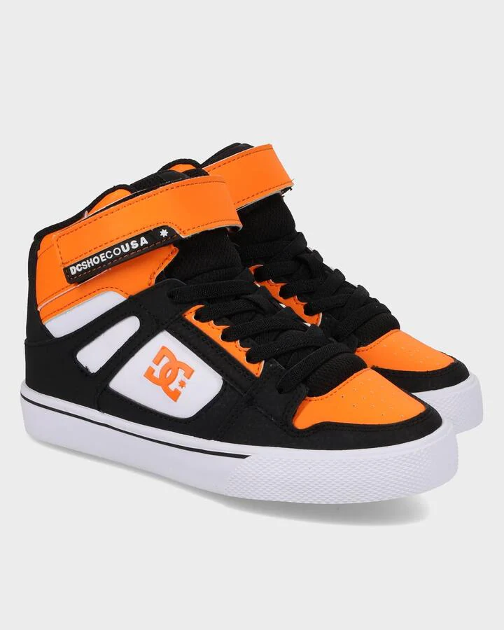 DC Youth Pure Hi Top Ev Skate Shoes - Orange/Black/White - Image 4