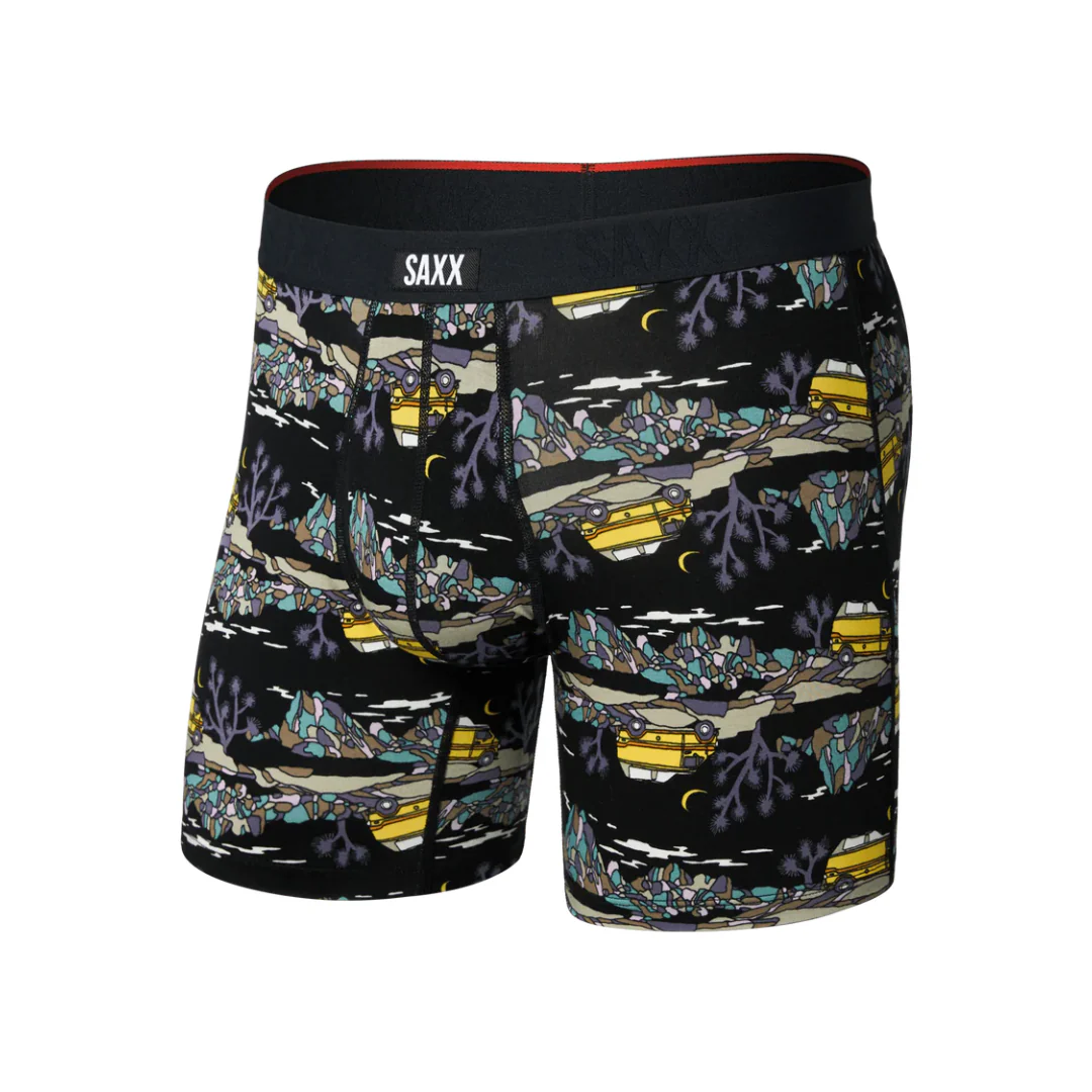 Saxx Men's Vibe Xtra Soft Comfort Boxer Brief Fly - Escape To Joshua-Black